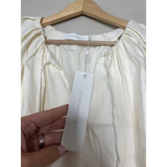 NWT Jonathan Simkhai Sandy Abstract Embroidery Pleated Blouse White Size: Large - Picture 4 of 8